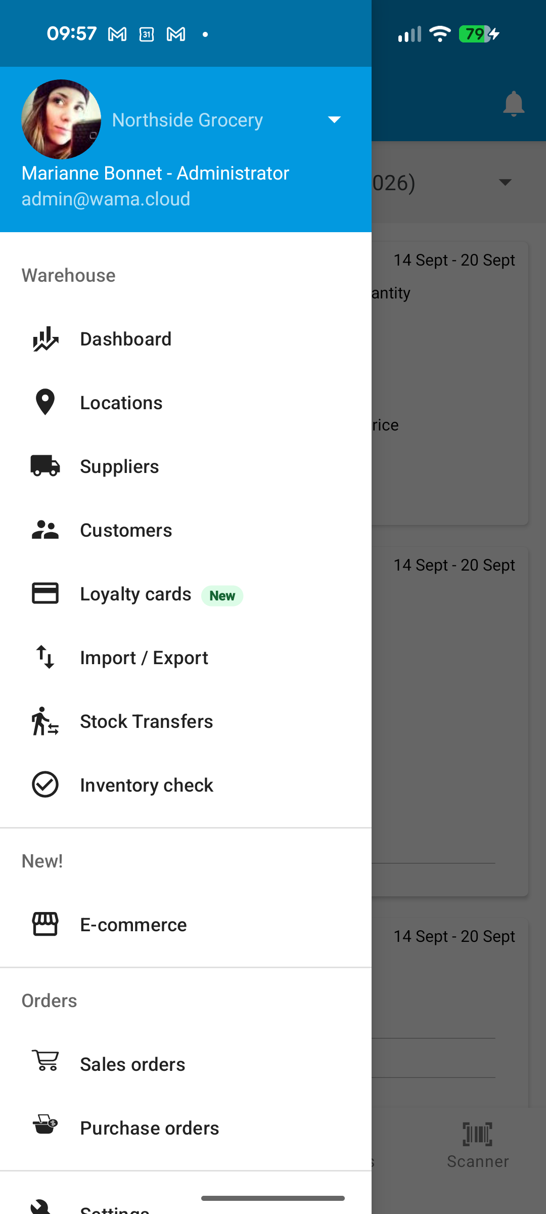 Menu Magazyn z Kartami lojalnościowymi