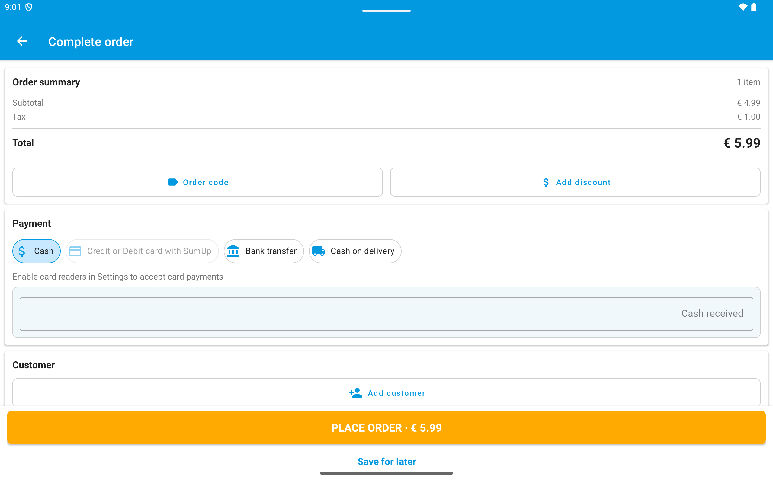 Place order on a tablet
