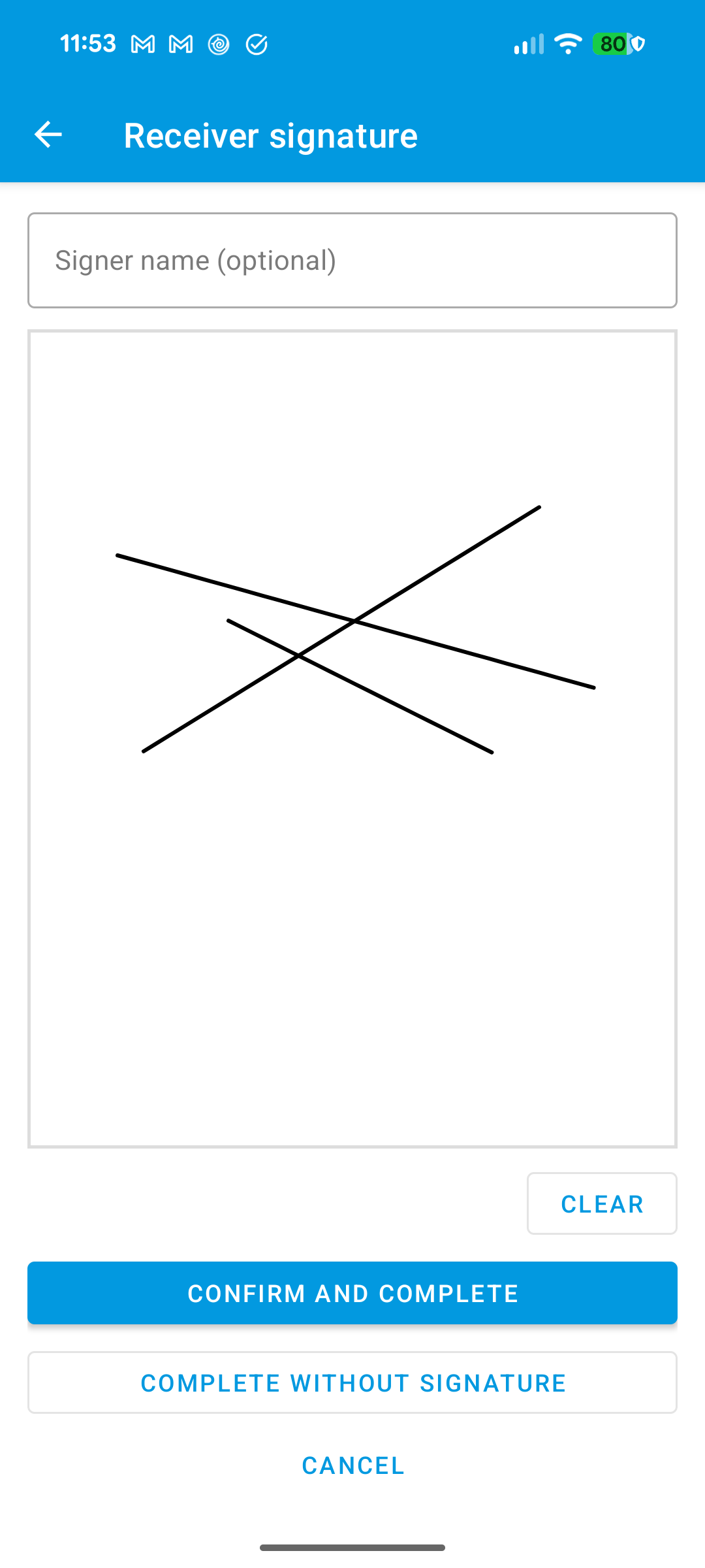 Schermata firma del destinatario