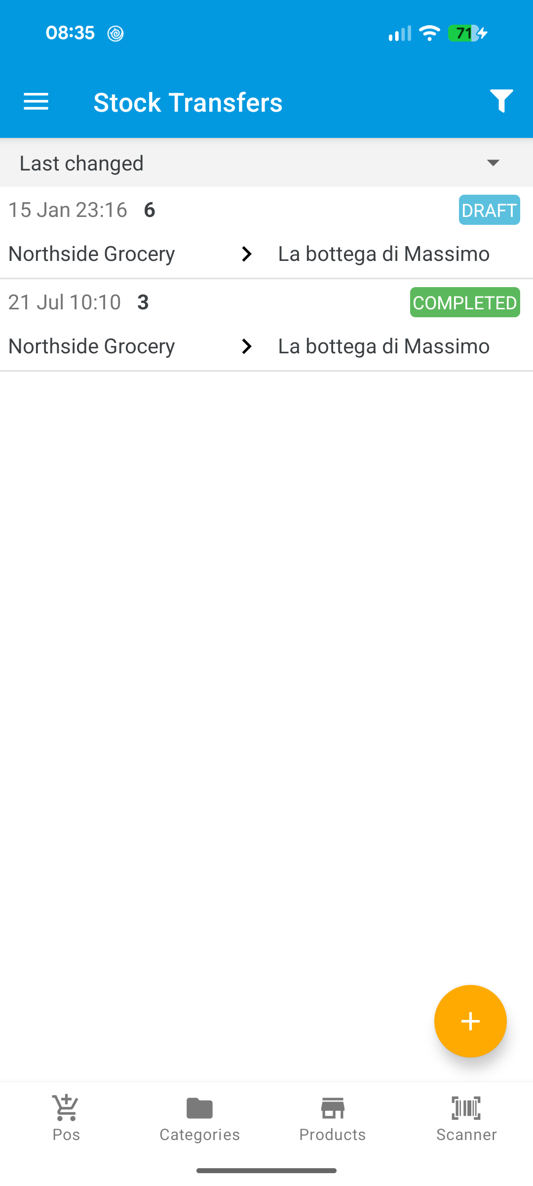 Lista de transferencias de stock