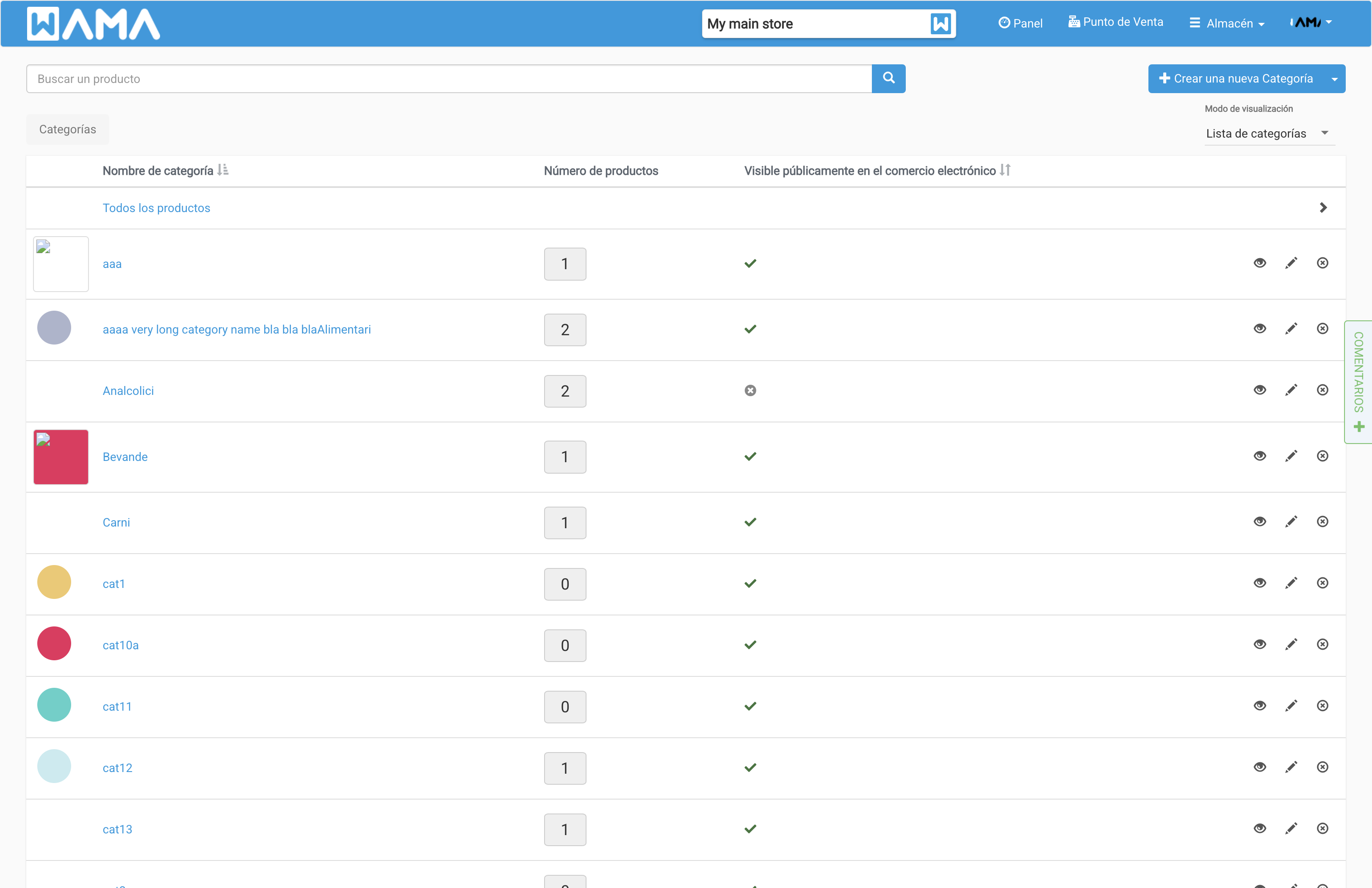 Lista de categorias