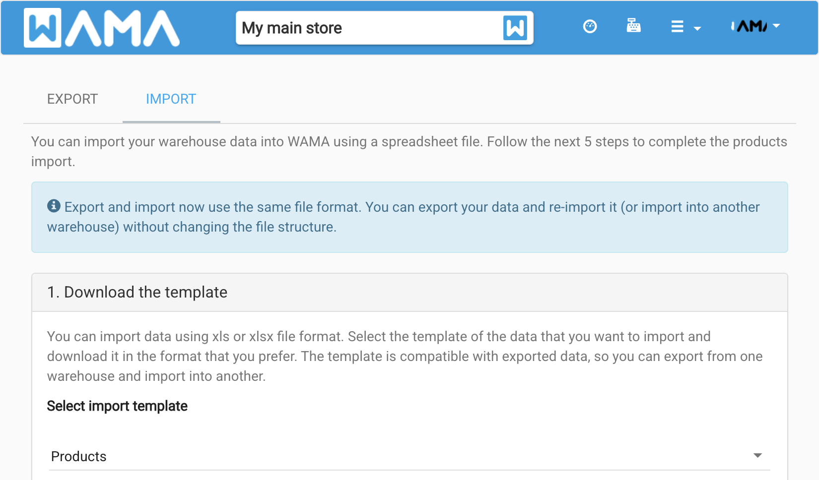 Import tab