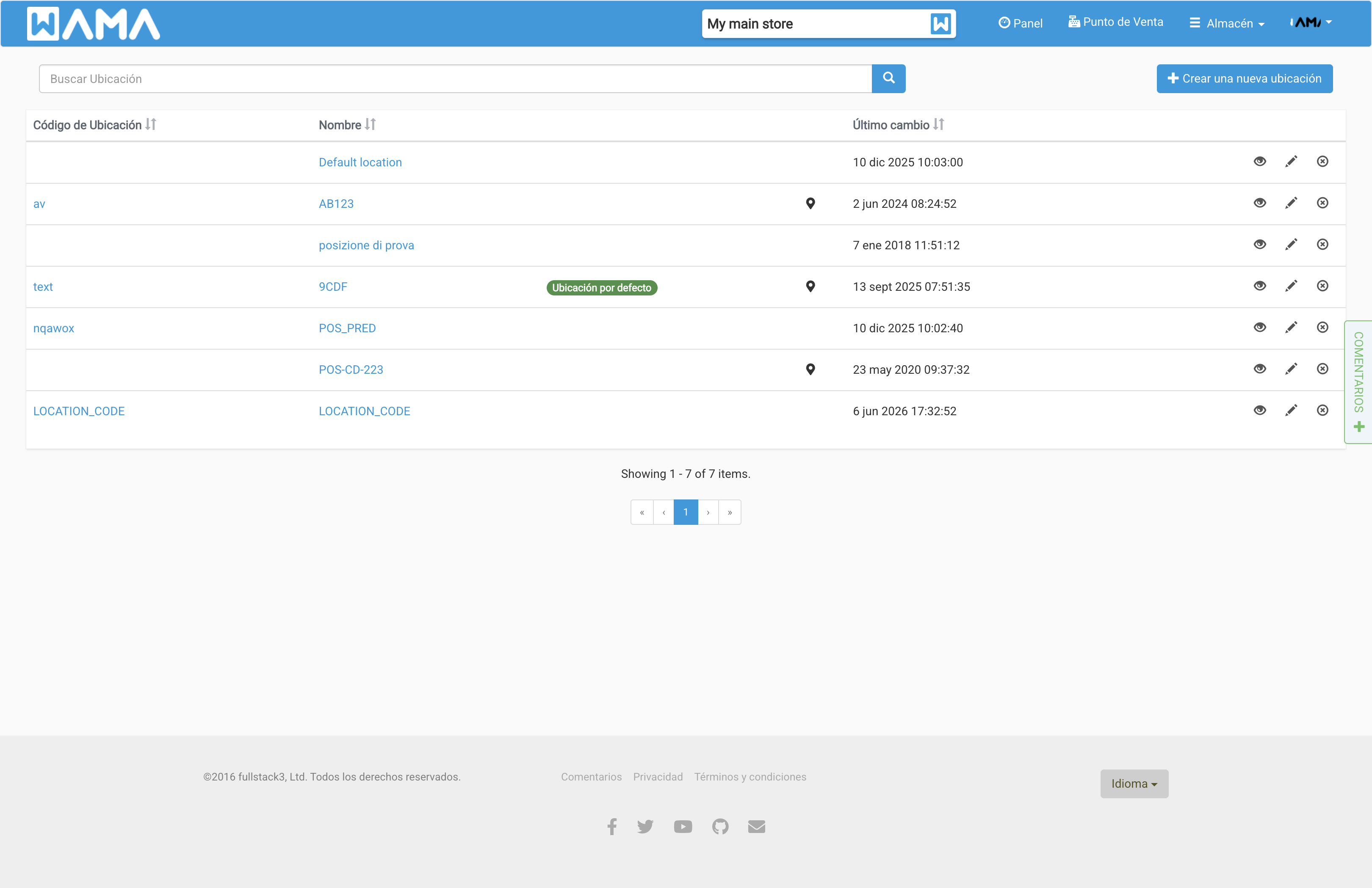 Lista de ubicaciones