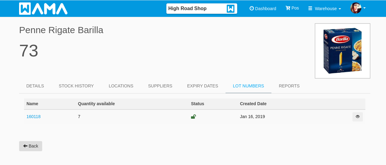 Product Lot numbers details