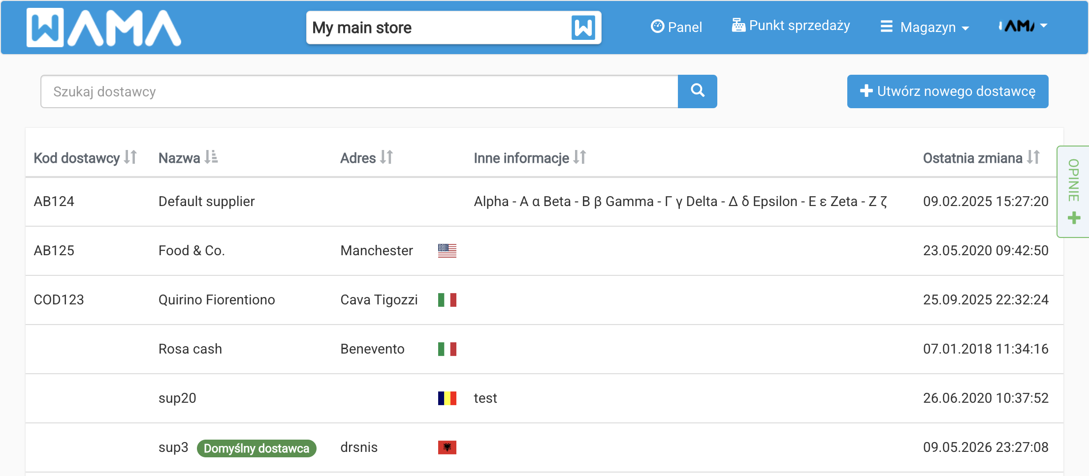Lista dostawców