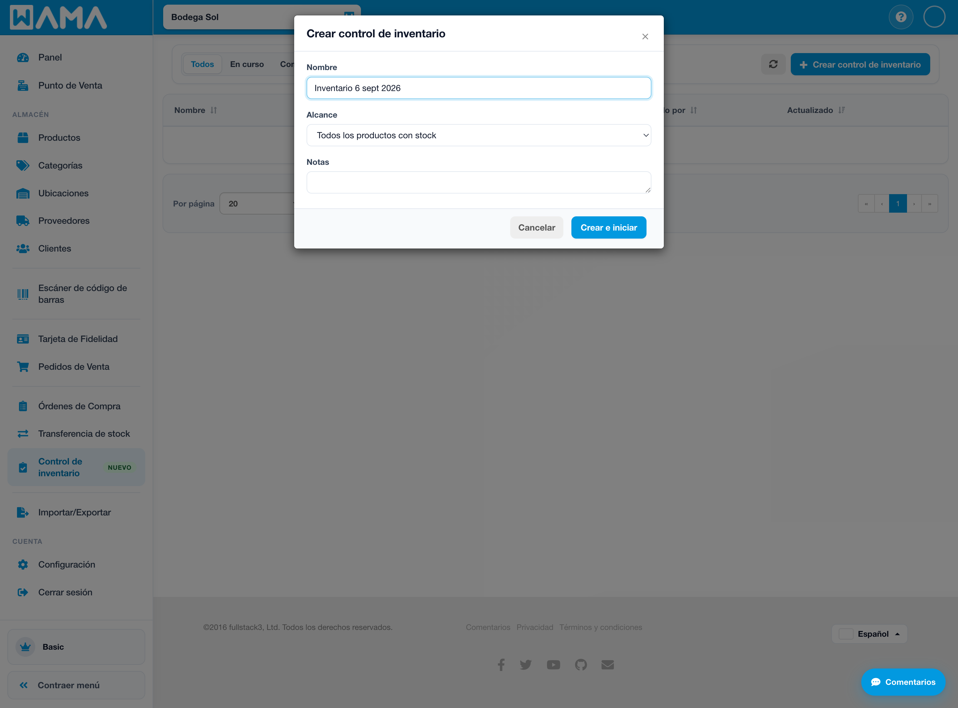 Crear control de inventario