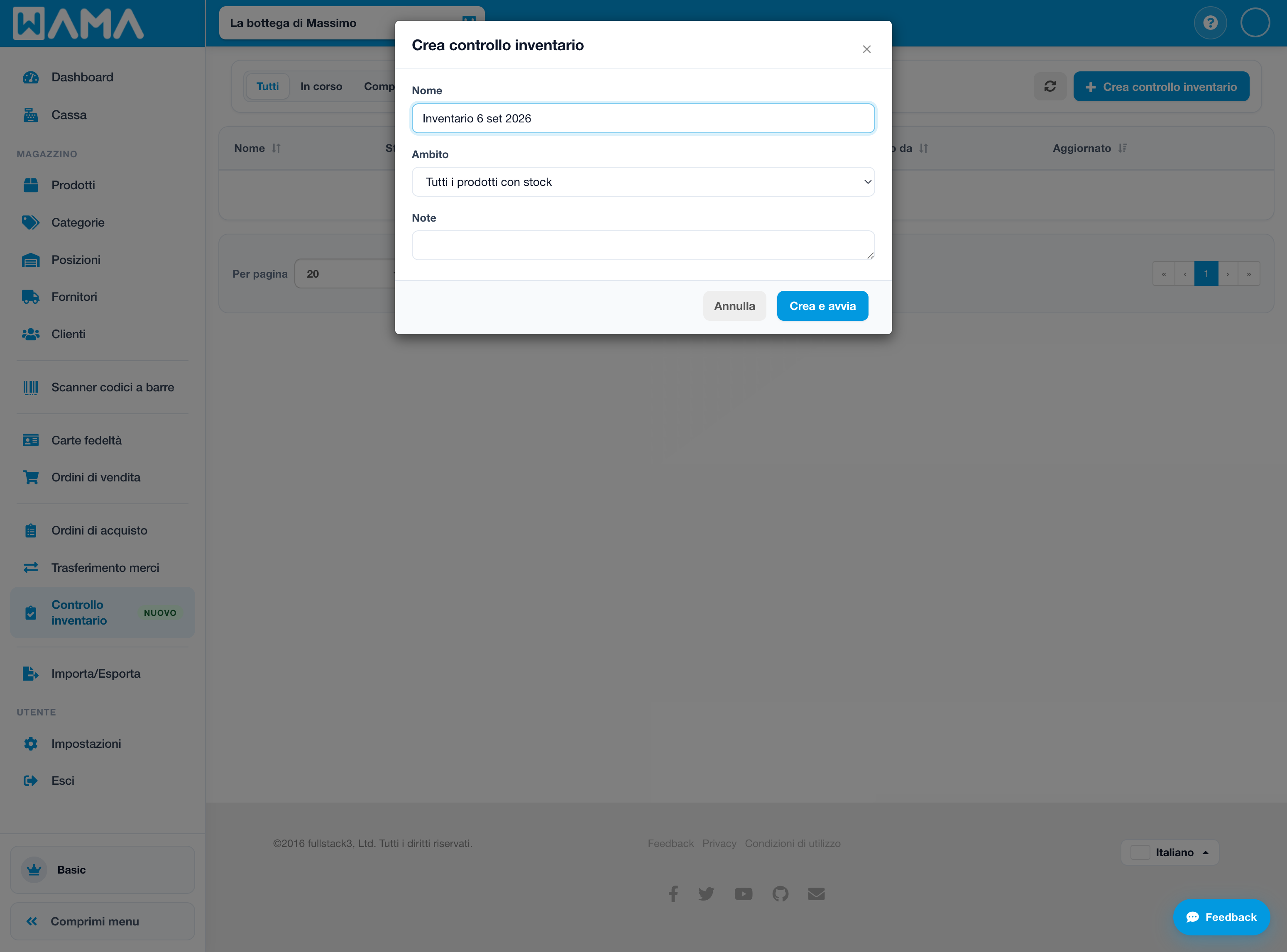 Crea controllo inventario