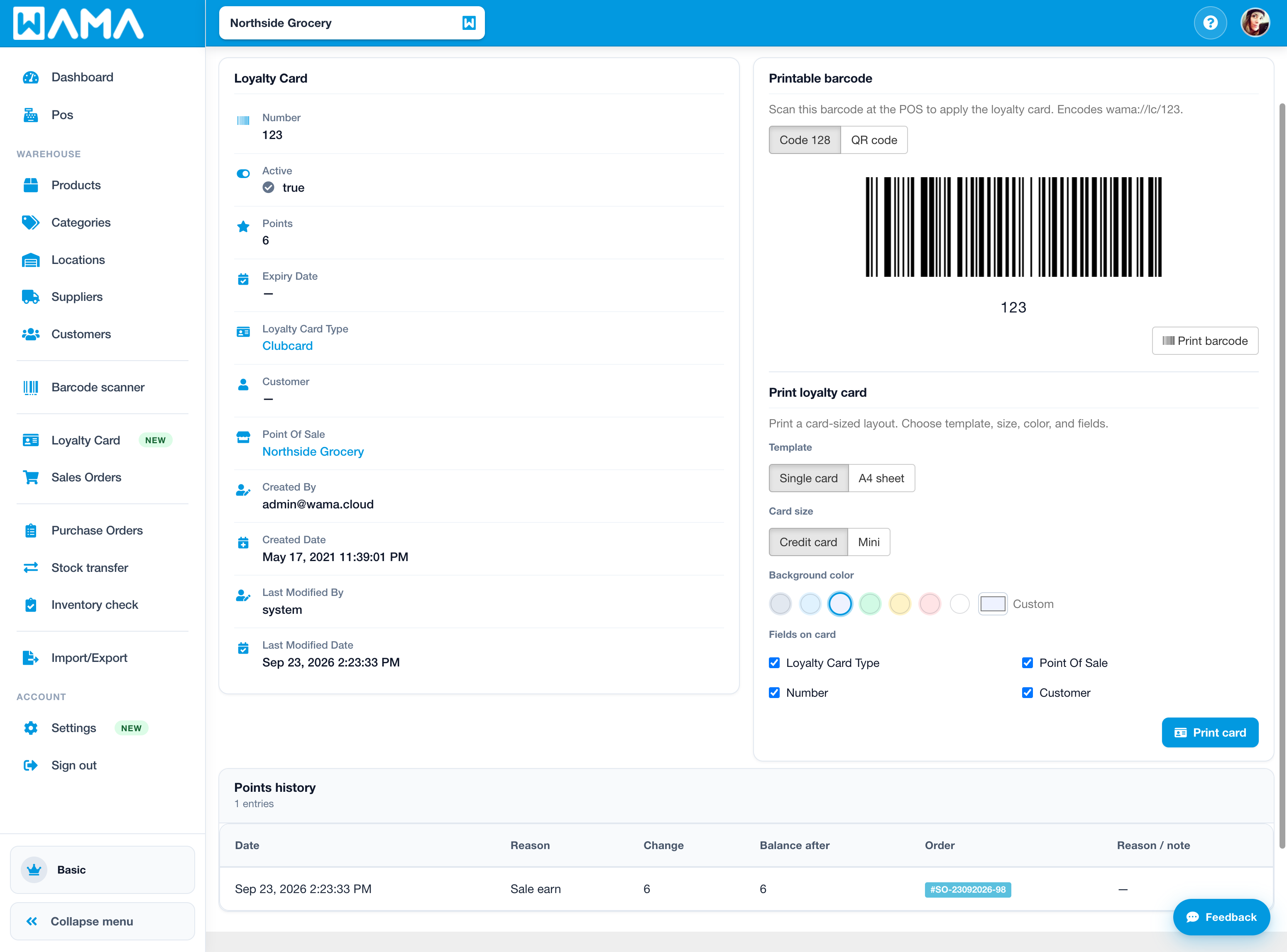 Loyalty card detail with barcode