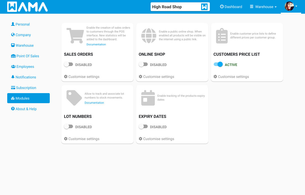 Price list module